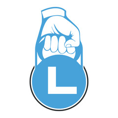 Kettlebell weight. Hand lifted kettlebell. letter L