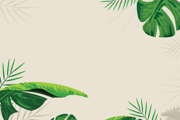 Tropical foliage with exotic jungle plants on a beautiful pastel background. Minimal background.