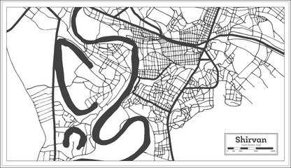 Shirvan Azerbaijan City Map in Black and White Color in Retro Style Isolated on White.