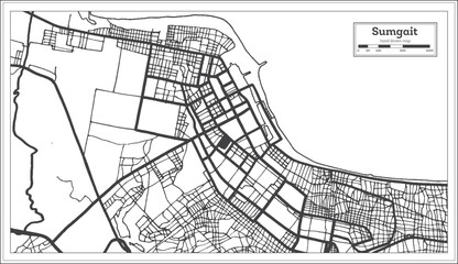 Sumgait Azerbaijan City Map in Black and White Color in Retro Style Isolated on White.