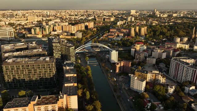 Aerial Drone View Of Cars Driving Across Basarab Overpass Near Orhideea Towers In Bucharest, Romania.