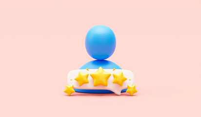 User experience five star rating product feedback service review 3d icon on customer satisfaction background of best quality online business positive rate or success support opinion excellent concept.