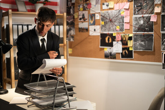 Detective Office Interior With Evidence Board On Wall