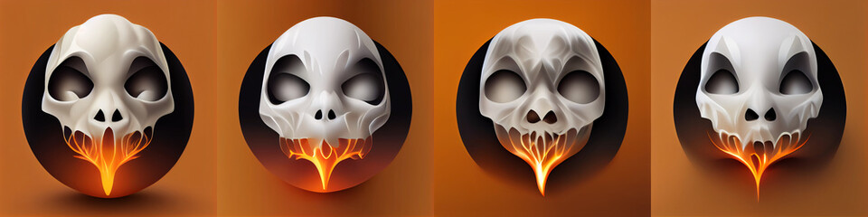 halloween ghost collection. white skull black and orange background. 
