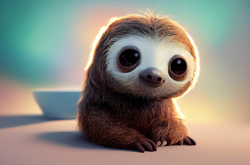 Obraz premium Small and cute sloth sit on the floor. Ideals for NFT, T-shirt, tattoo and book pages.