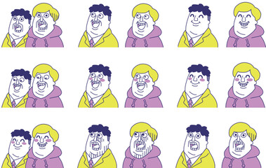 変な顔の二人　表情顔パターンセット