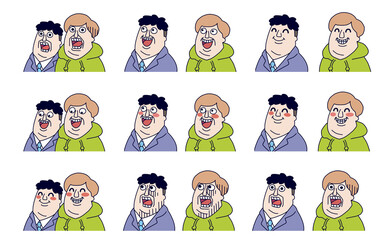 変な顔の二人　表情顔パターンセット