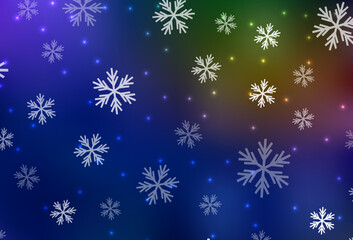 Dark Blue, Yellow vector pattern with christmas snowflakes, stars.