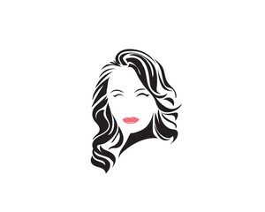illustration of women long hair style icon, logo women face on white background, vector