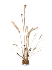 Obraz premium Kenzan with beautiful ikebana on white background