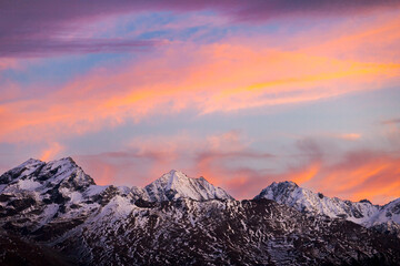 Fototapeta na wymiar Awesome mountain landscape view in alpenglow