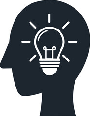 Human head icon and light bulb inside, Icon in the concept of creativity.