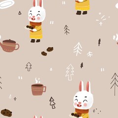 Cute animal autumn pattern illustration printable