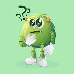 Cute green monster asking questions
