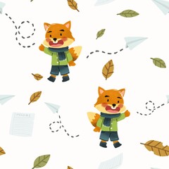Cute animal autumn pattern illustration printable
