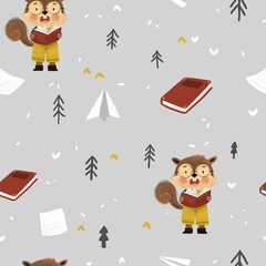 Cute animal autumn pattern illustration printable