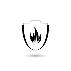 Protected guard flame shield icon logo with shadow