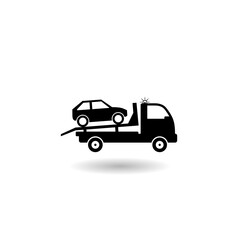 Fototapeta na wymiar Towing truck van with car sign icon with shadow