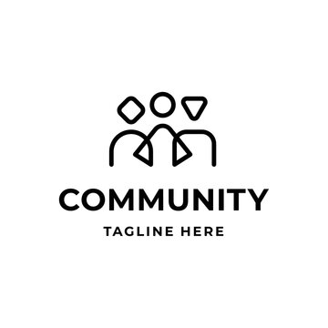 Human community logo template. Vector linear team work illustration. HR logotype with connected people symbol