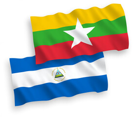 Flags of Nicaragua and Myanmar on a white background