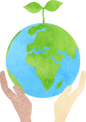 新芽の生えた地球と手のエコイメージイラスト3