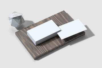 Blank business card mockup with walnut wood