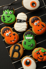 Concept of Halloween sweets, funny sweets, top view