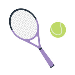 Tennis racket and a ball. Tennis and ball icon in fashionable flat style, highlighted on a white background. A sports symbol for your web design, logo, user interface. Vector illustration.