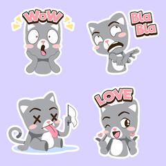 Obraz na płótnie Canvas cute little cat vector sticker set