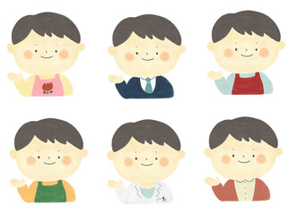 水彩画　様々な職業の男性のご案内イラスト素材セット