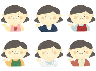 水彩画　様々な職業の女性のご案内イラスト素材セット