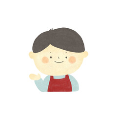 水彩画　ご案内　スーパーの店員　手描きイラスト素材