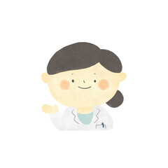 水彩画　ご案内　白衣を着た医療従事者　手描きイラスト素材