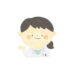 水彩画　ご案内　白衣を着た医療従事者　手描きイラスト素材