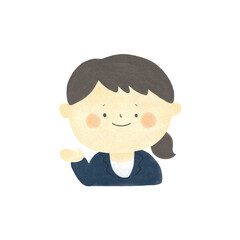 水彩画　ご案内　スーツを着た女性　手描きイラスト素材