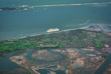 Obraz premium Venice Italy -aerial shot with a big ship in the lagoon of Venice