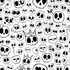 Black line Skull seamless pattern. Design for paper, covers, cards, fabrics, background and any. Vector illustration about Halloween.