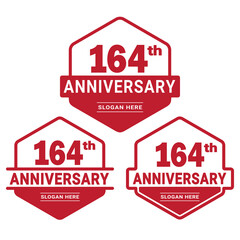 Set of 164 years Anniversary logotype design. 164th birthday celebration logo collection. Set of anniversary design template. Vector illustration.