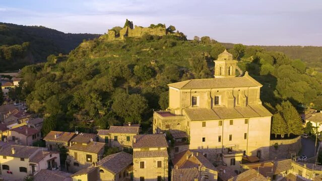 Beautiful Aerial View Typical Italian Homes in Trevignano Romano. Fort Orsinis in Background