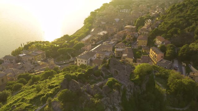 Birds Eye View of Orsinis Fortress during Dramatic Sunset in Trevignano Romano