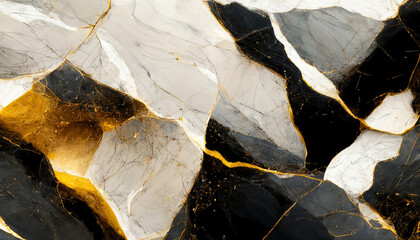 Abstract luxury marble background. Digital art marbling texture. Black, white and gold
