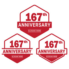 Set of 167 years Anniversary logotype design. 167th birthday celebration logo collection. Set of anniversary design template. Vector illustration.