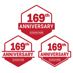 Set of 169 years Anniversary logotype design. 169th birthday celebration logo collection. Set of anniversary design template. Vector illustration.