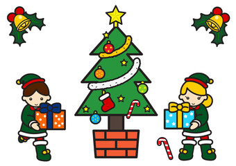 クリスマスツリーと小人たち