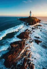 Poster lighthouse on the coast, Generative AI © Narongchai