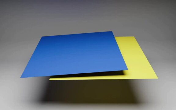 Two cloths or sheets colored as Ukrainian national flag flying in the air as 3D-Illustration.