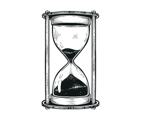 Countdown timer using hourglass vintage hand drawn sketch sand glass for deadline time vector drawing - obrazy, fototapety, plakaty