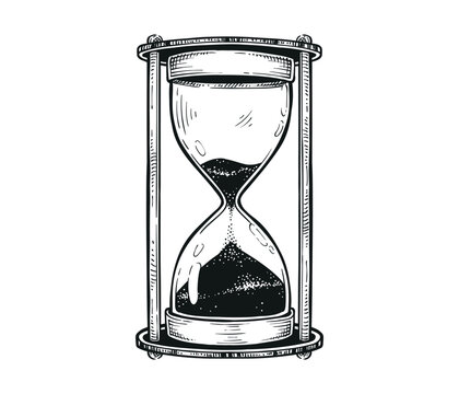 Countdown timer using hourglass vintage hand drawn sketch sand glass for deadline time vector drawing