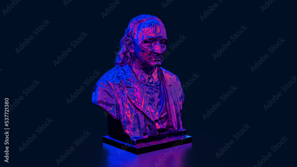 Wall mural 3d render bust of bald man neon background