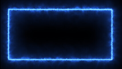 Digital 3d rendering abstract retro-style blue colored neon sign on a brick wall. Rectangular neon sign in high quality.